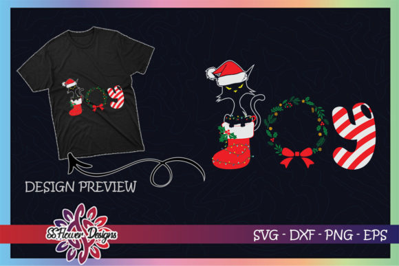 Funny Black Cat Merry Christmas Joy Graphics